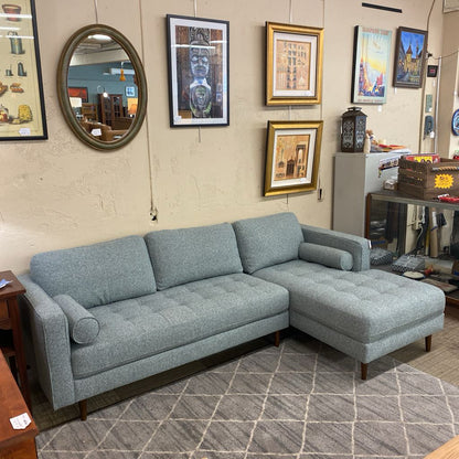 Light Blue Tweed Right Chaise Sectional