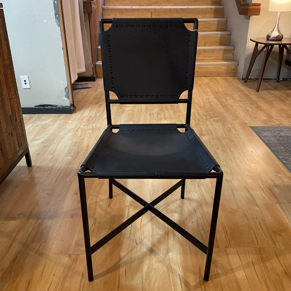 Crate & Barrel Black Leather and Metal Dining Chairs SET of 4 C DINING CHAIRS