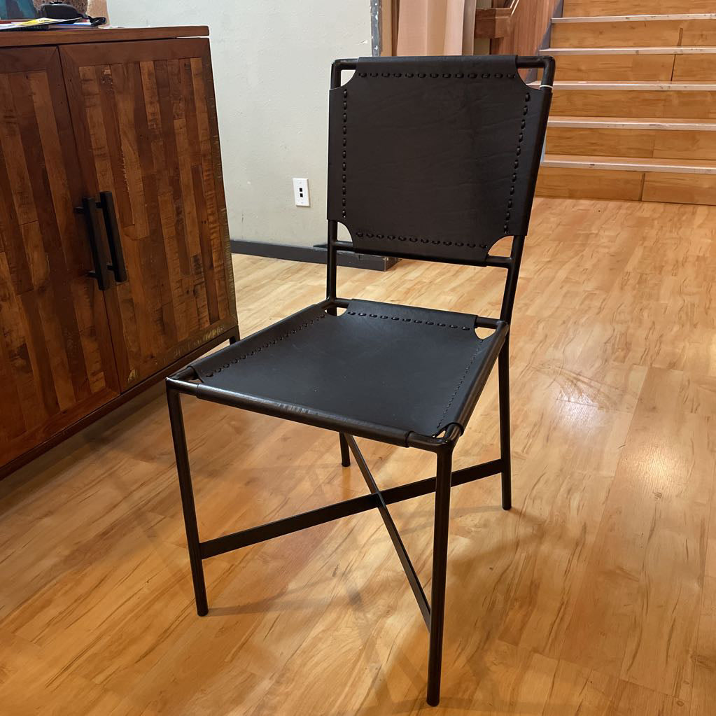 Crate & Barrel Black Leather and Metal Dining Chairs SET of 4 C DINING CHAIRS