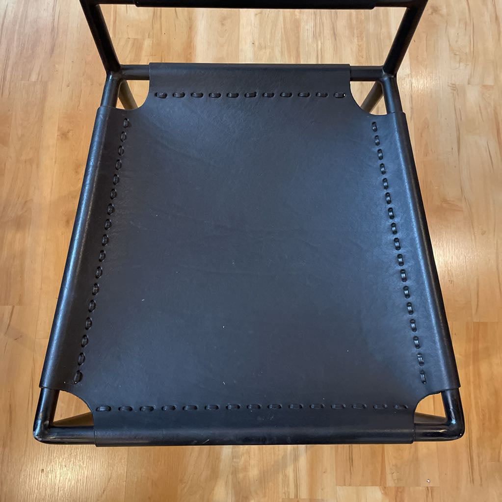 Crate & Barrel Black Leather and Metal Dining Chairs SET of 4 C DINING CHAIRS