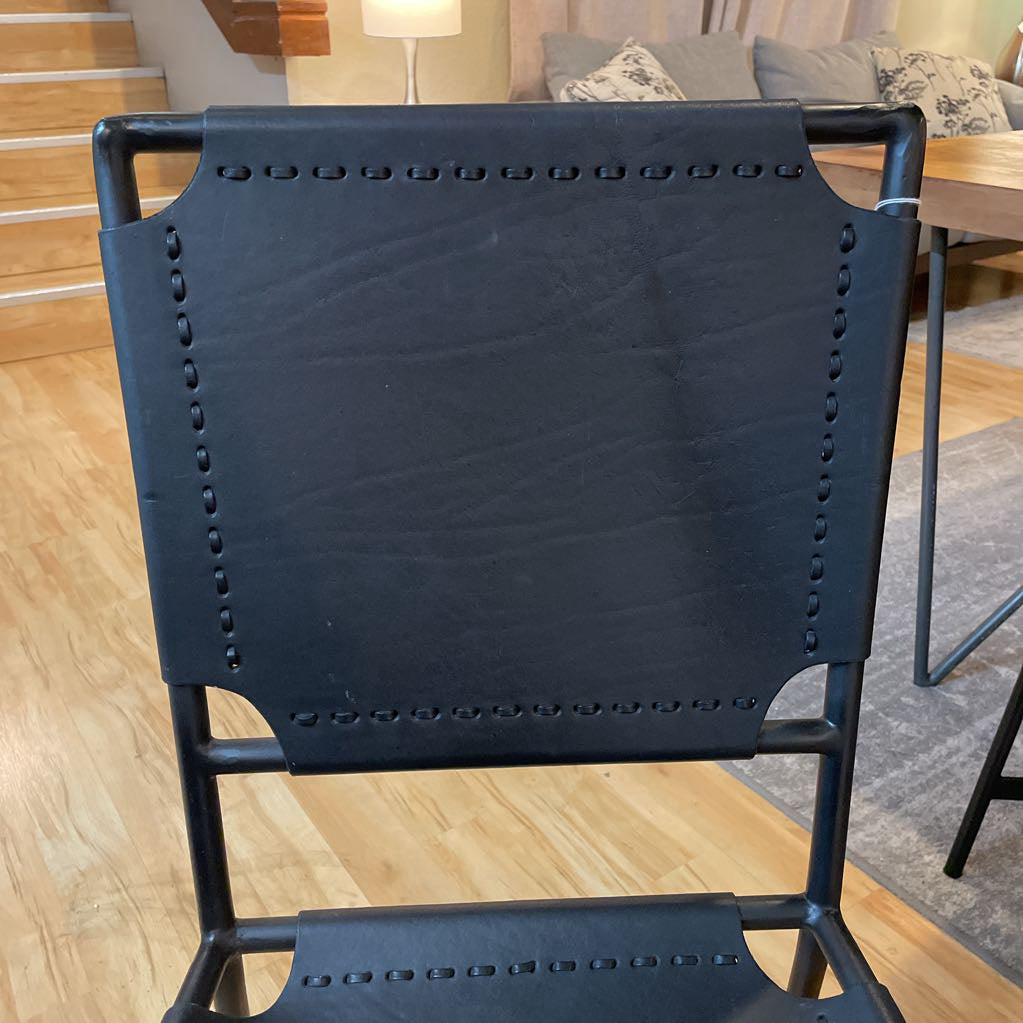 Crate & Barrel Black Leather and Metal Dining Chairs SET of 4 C DINING CHAIRS
