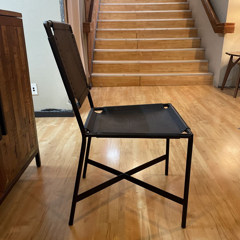 Crate & Barrel Black Leather and Metal Dining Chairs SET of 4 C DINING CHAIRS