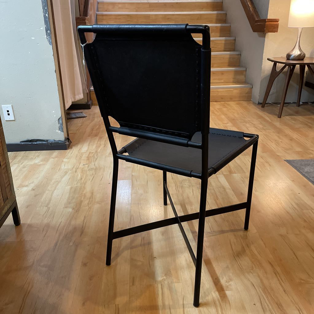 Crate & Barrel Black Leather and Metal Dining Chairs SET of 4 C DINING CHAIRS