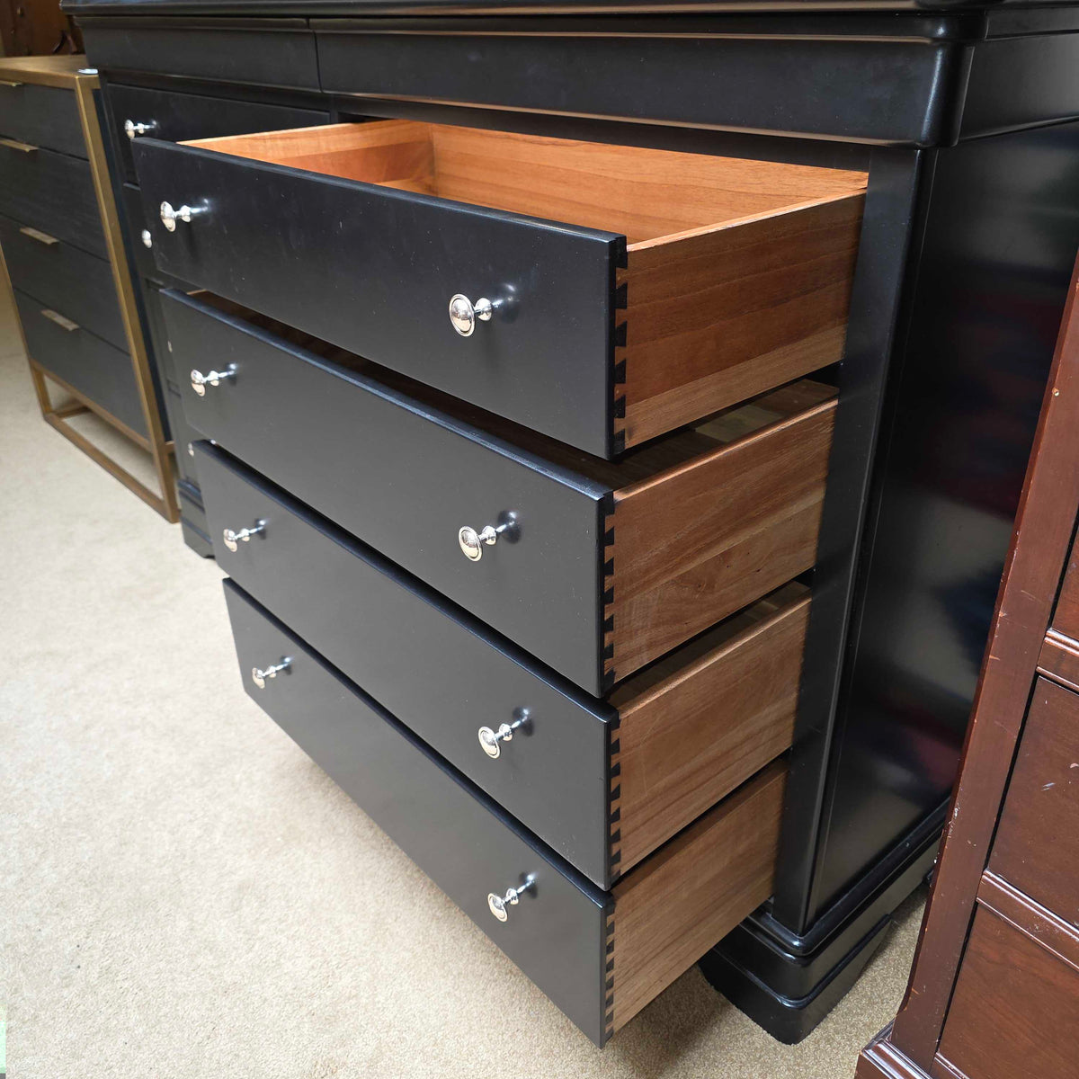 Stanley 8 Drawer Black Lowboy Dresser
