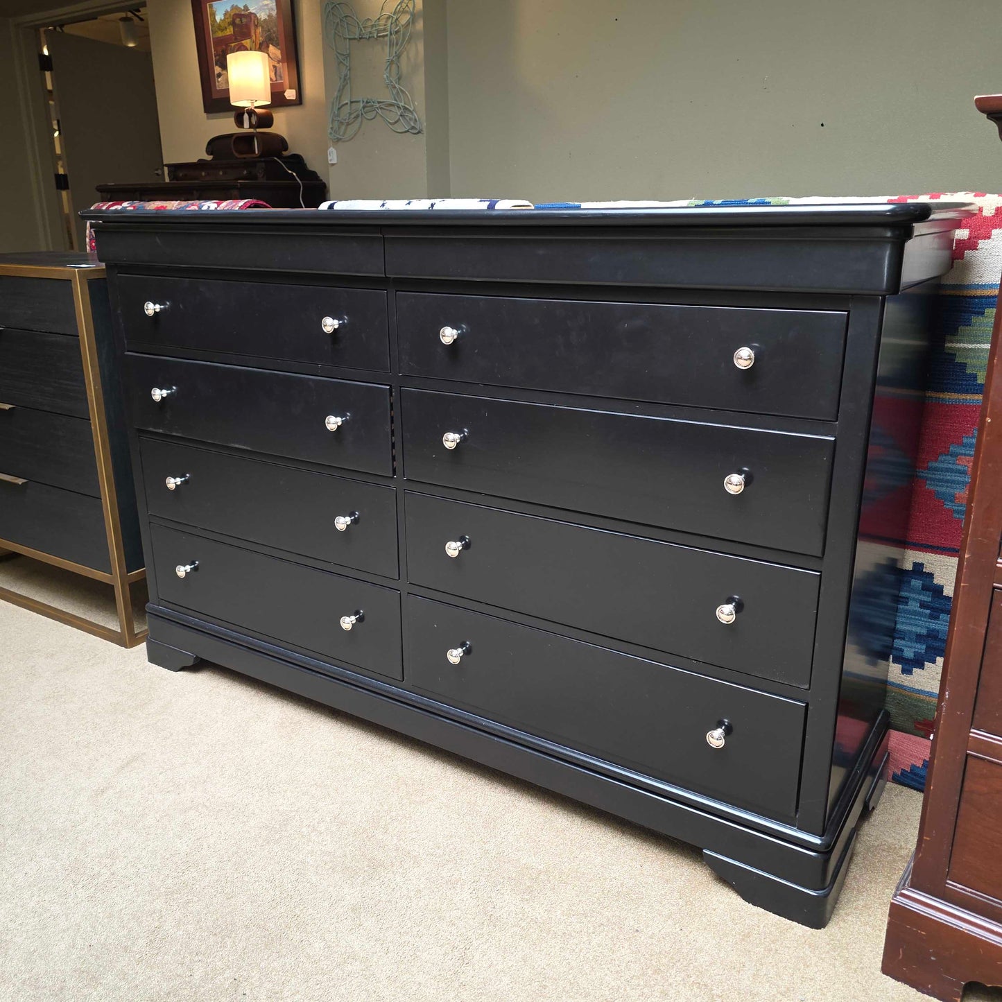 Stanley 8 Drawer Black Lowboy Dresser