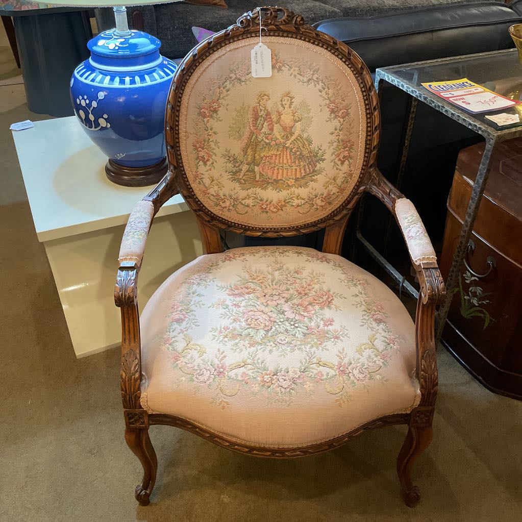 Louis XV Carved Mahogany Needlepoint Chair U ACCENT CHAIRS