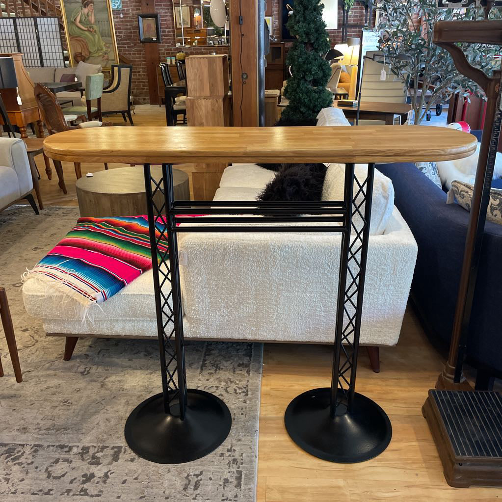 Metal + Blonde Wood Scaffolding Leg Bar Table