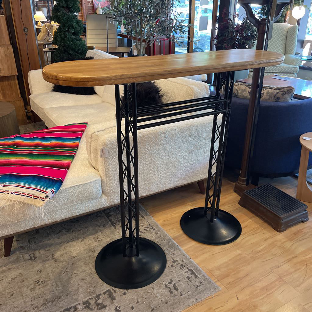 Metal + Blonde Wood Scaffolding Leg Bar Table
