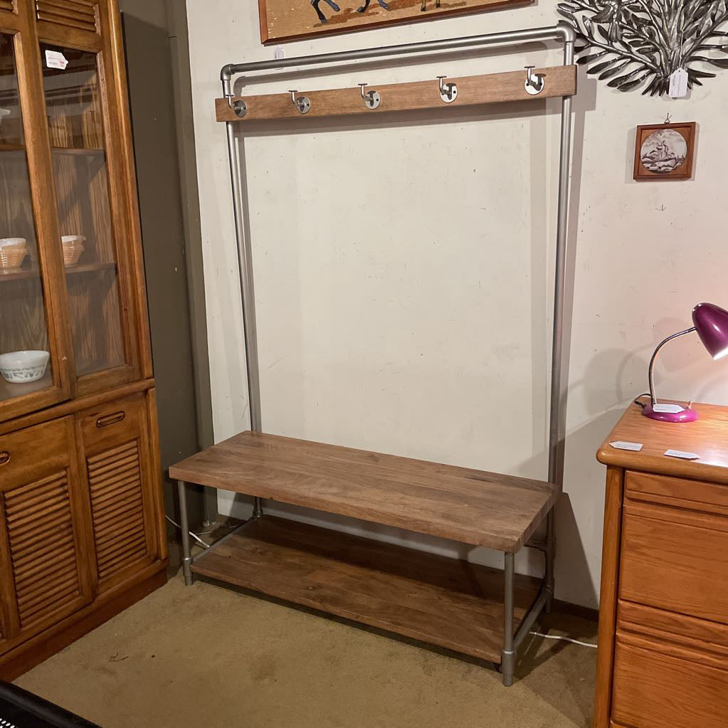West Elm Industrial Wood + Metal Entry Bench Coat Rack C CONSOLE TABLES