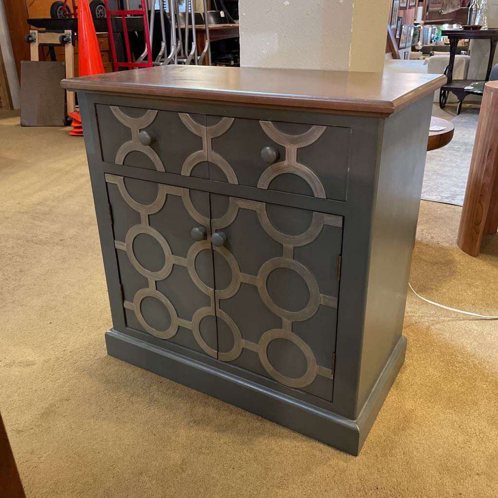 Blue 2 Door 2 Drawer Cabinet w/ Silver Geometric Front C CABINETS