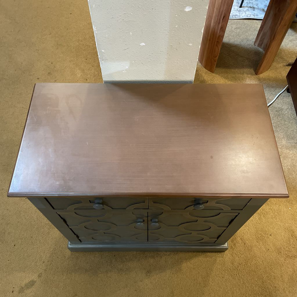 Blue 2 Door 2 Drawer Cabinet w/ Silver Geometric Front C CABINETS