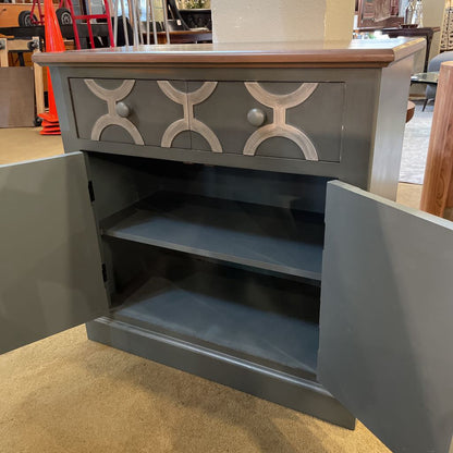 Blue 2 Door 2 Drawer Cabinet w/ Silver Geometric Front C CABINETS
