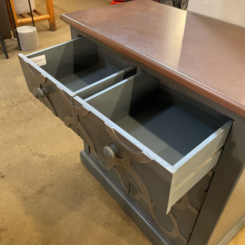 Blue 2 Door 2 Drawer Cabinet w/ Silver Geometric Front C CABINETS