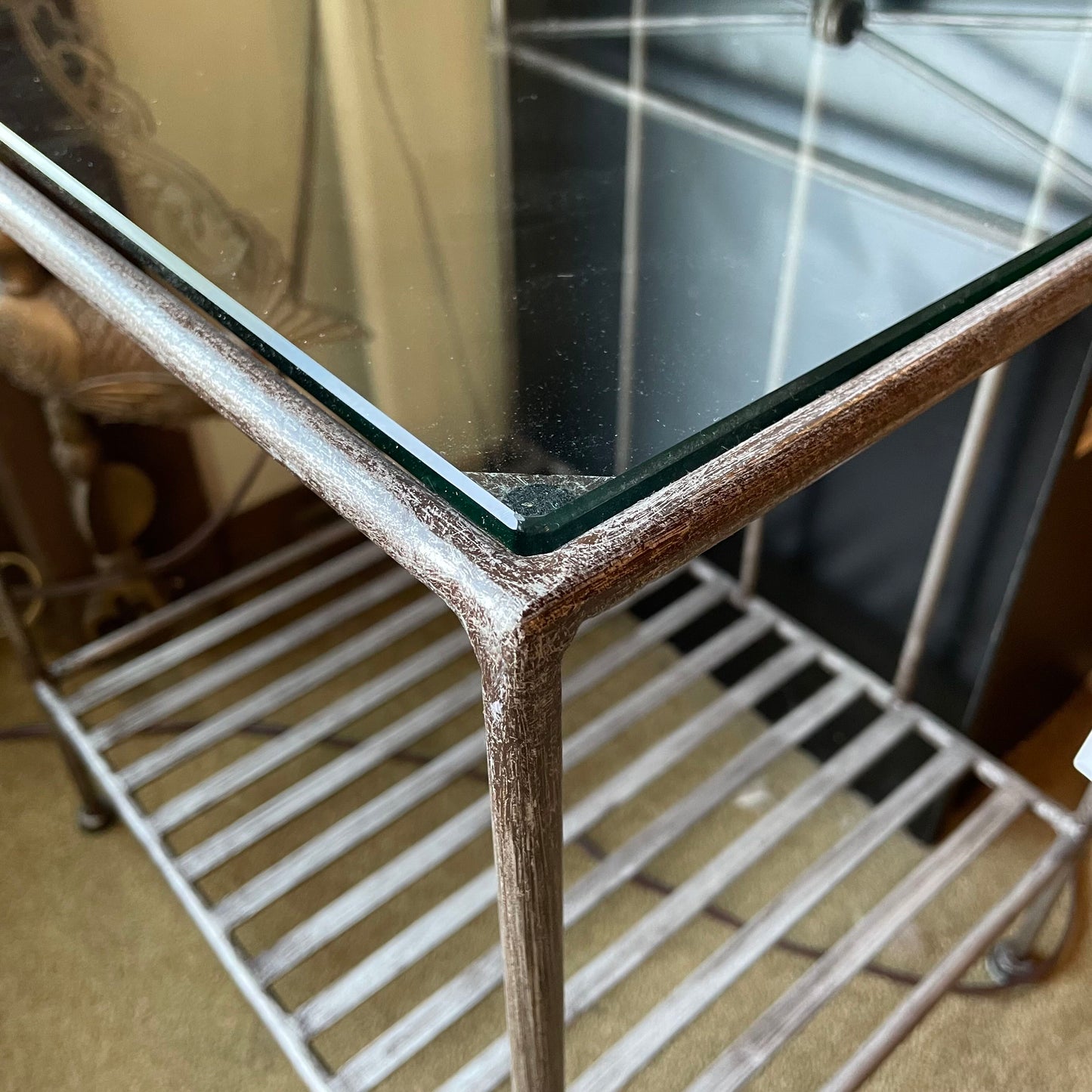 Wire Frame Metal Side Table w Glass Top