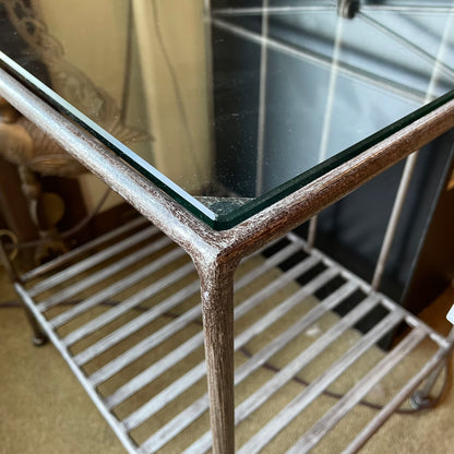 Wire Frame Metal Side Table w Glass Top