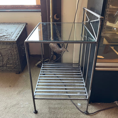 Wire Frame Metal Side Table w Glass Top