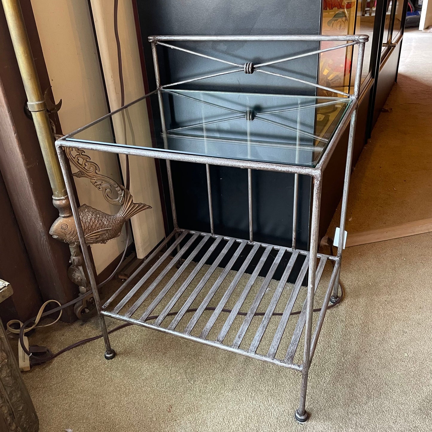 Wire Frame Metal Side Table w Glass Top