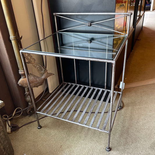 Wire Frame Metal Side Table w Glass Top