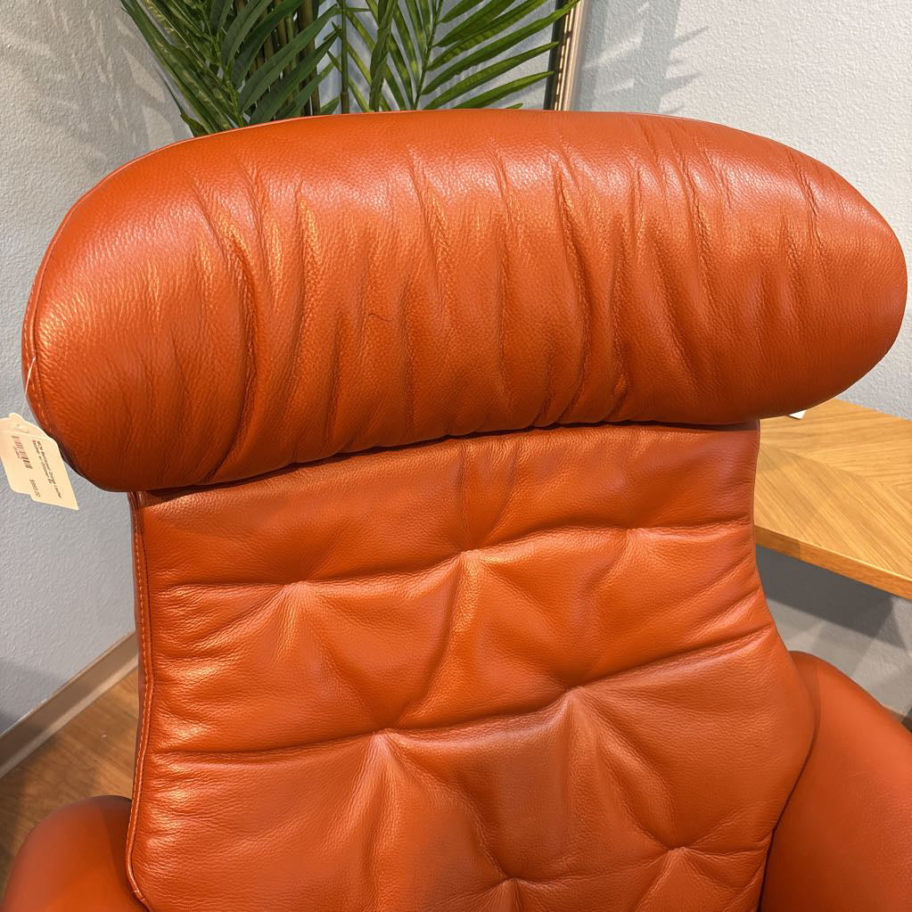 MCM Bentwood Orange Leather Recliner w/ Ottoman U ACCENT CHAIRS