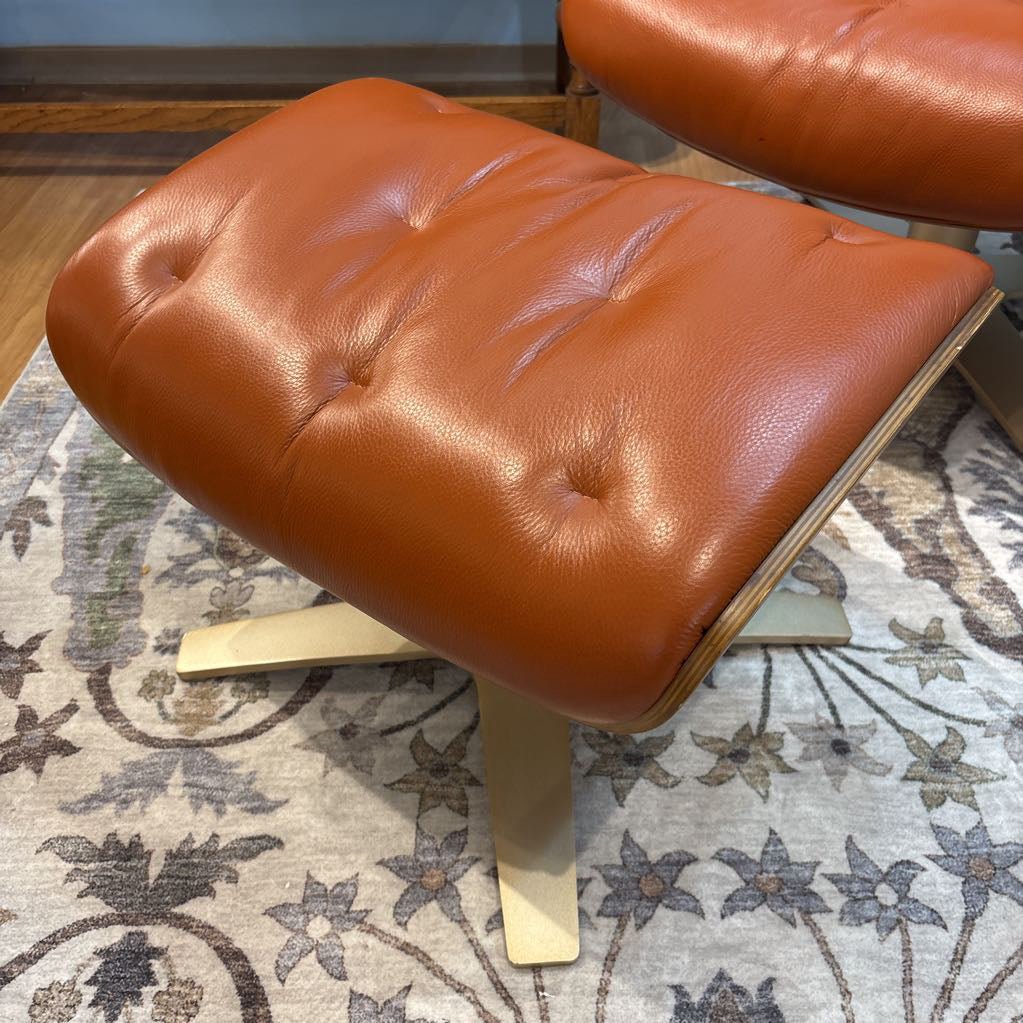 MCM Bentwood Orange Leather Recliner w/ Ottoman U ACCENT CHAIRS