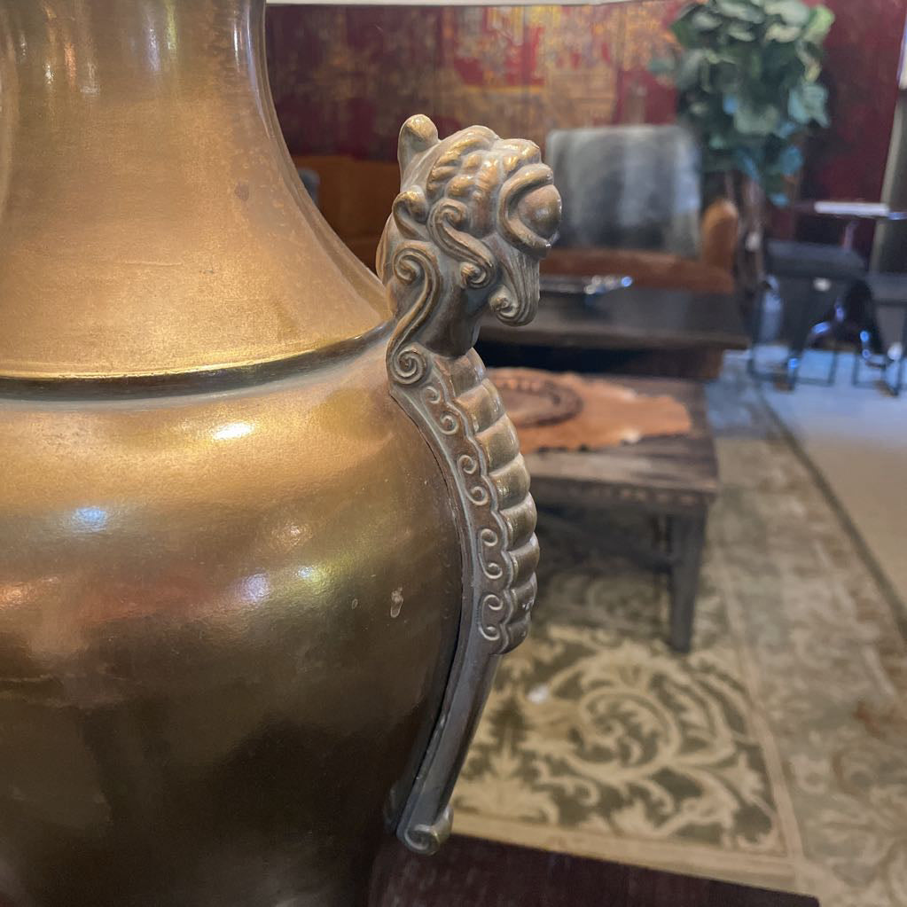 Vint. Heavy Brass Dragon Theme Lamp