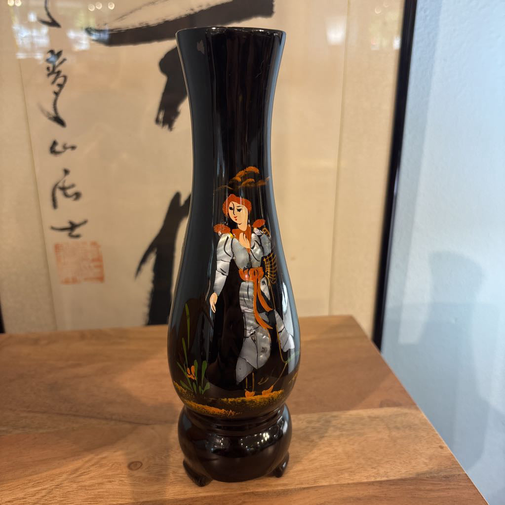 Vintage Asian Mother of pearl Black Vase
