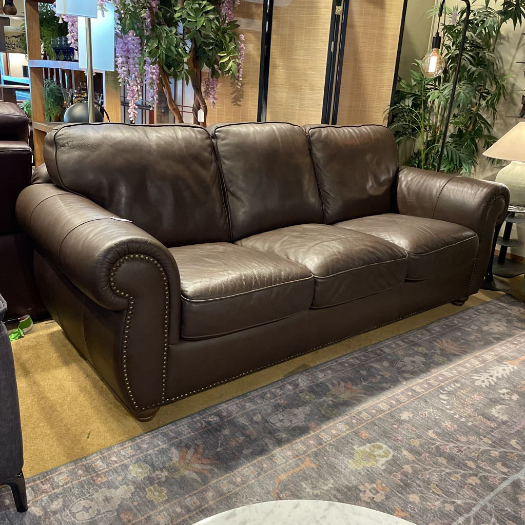 Italian Leather Brown Roll Arm Sofa U SOFAS
