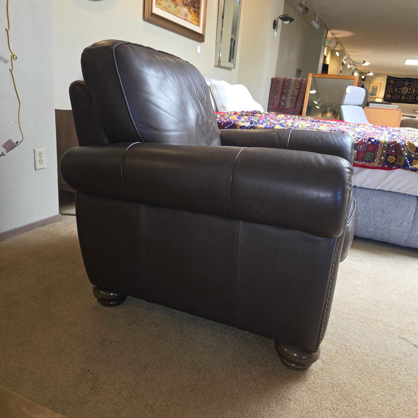 Natuzzi Italia Leather Brown Roll Arm Reclining Chair