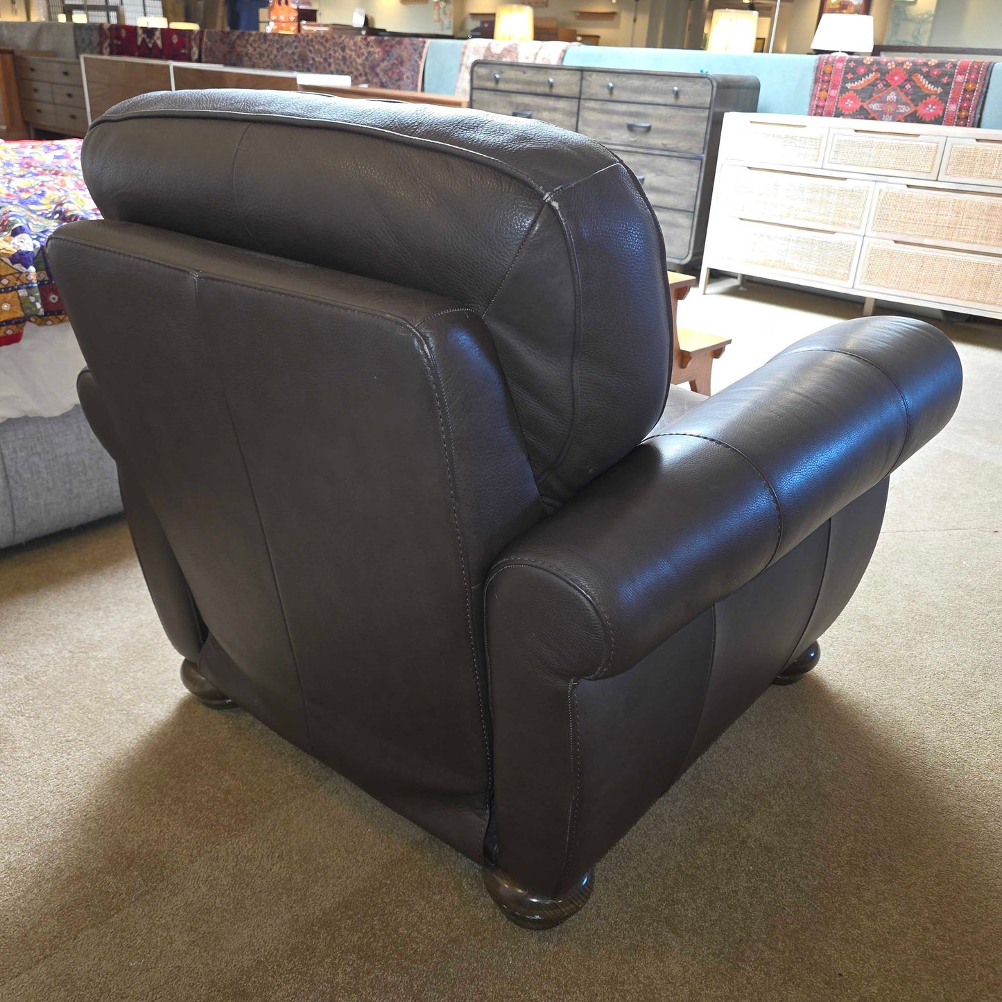 Natuzzi Italia Leather Brown Roll Arm Reclining Chair