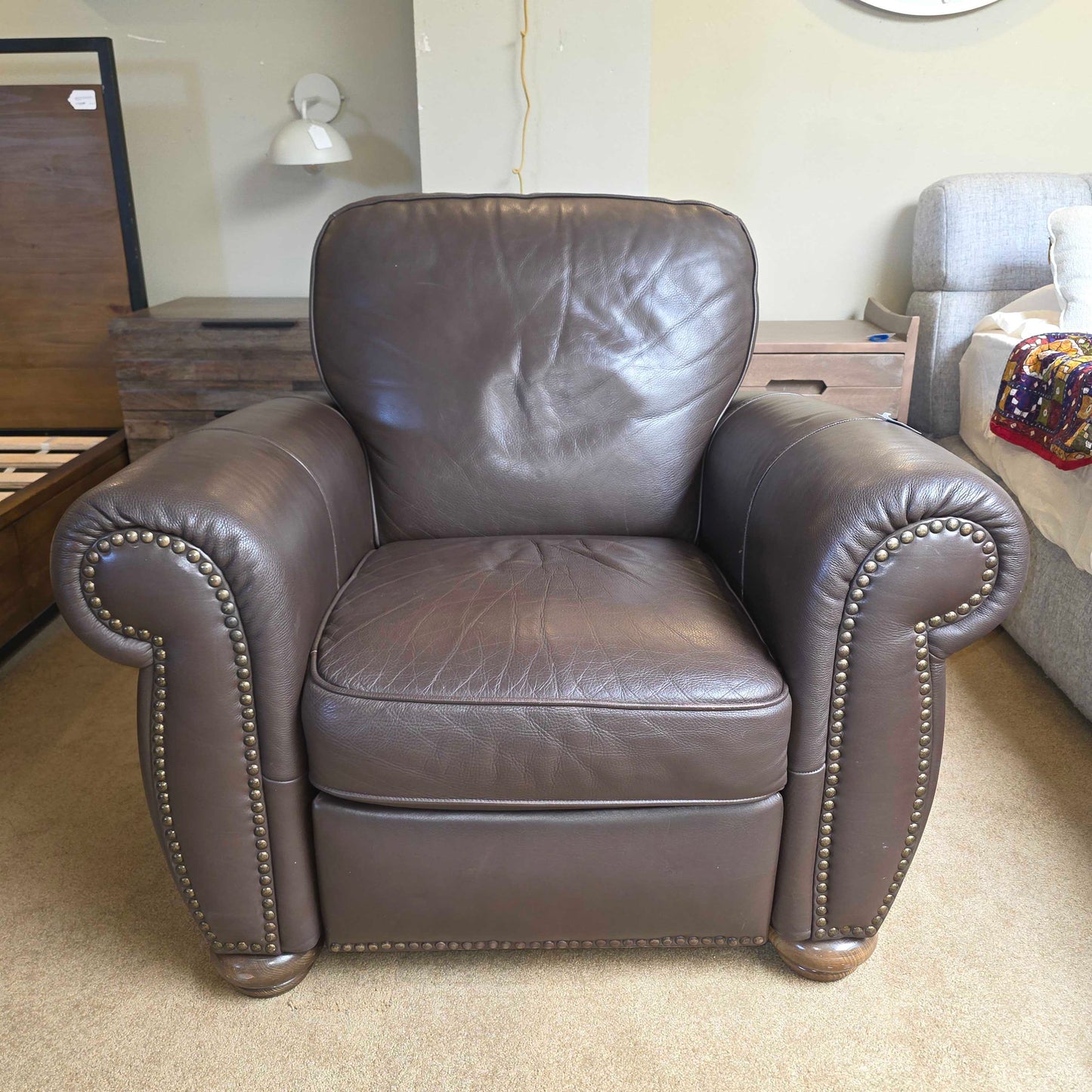 Natuzzi Italia Leather Brown Roll Arm Reclining Chair