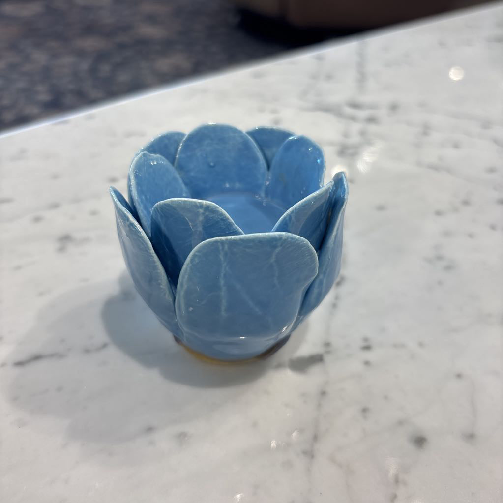 Blue Ceramic Flower Candle Holder