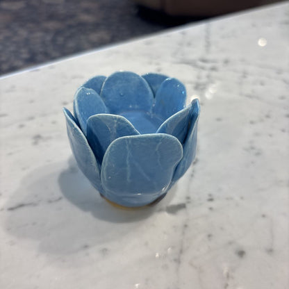 Blue Ceramic Flower Candle Holder