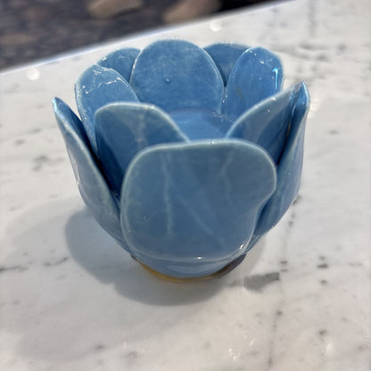 Blue Ceramic Flower Candle Holder