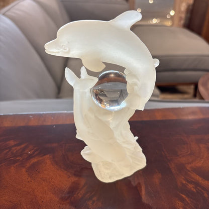Frosted Crystal Dolphins w/Glass Sphere SMALLS