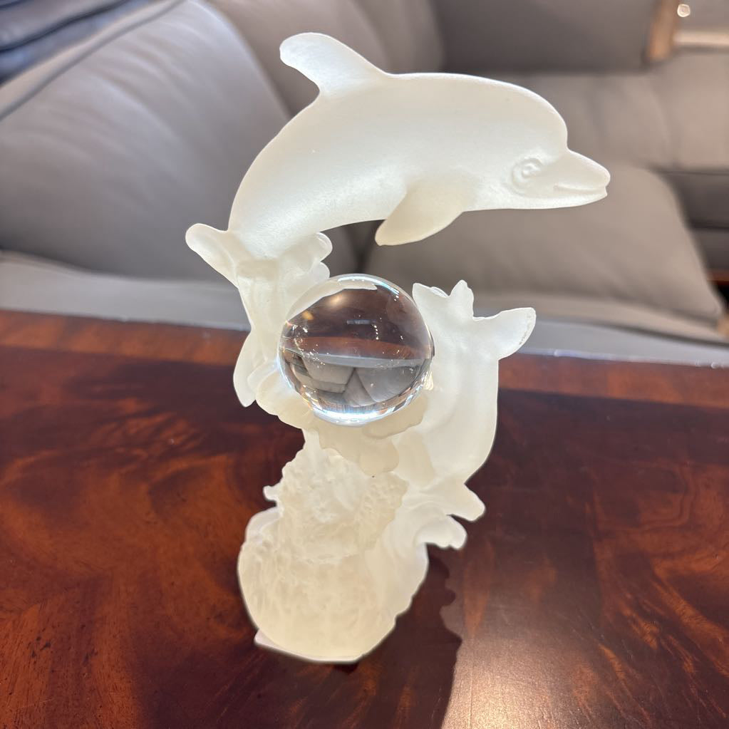 Frosted Crystal Dolphins w/Glass Sphere SMALLS