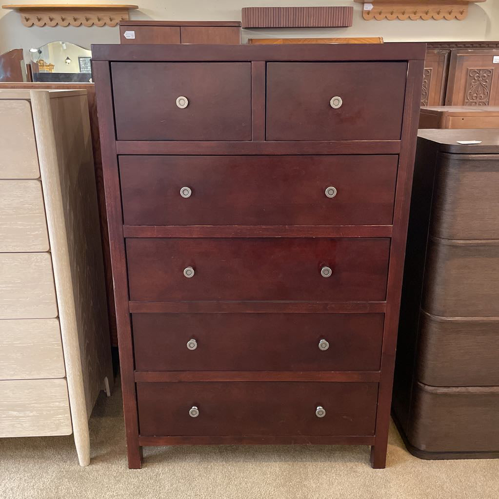 Dark Wood 6 Drawer Highboy w/Circle Knobs