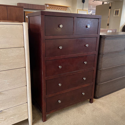 Dark Wood 6 Drawer Highboy w/Circle Knobs