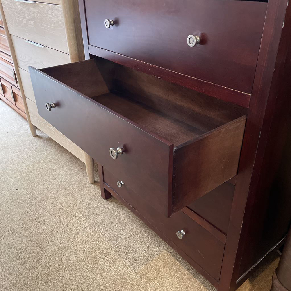 Dark Wood 6 Drawer Highboy w/Circle Knobs