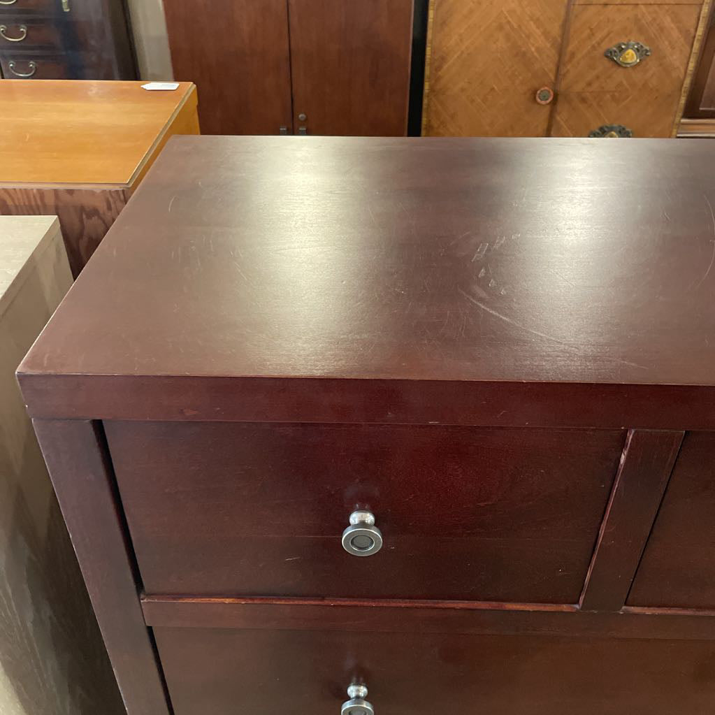 Dark Wood 6 Drawer Highboy w/Circle Knobs