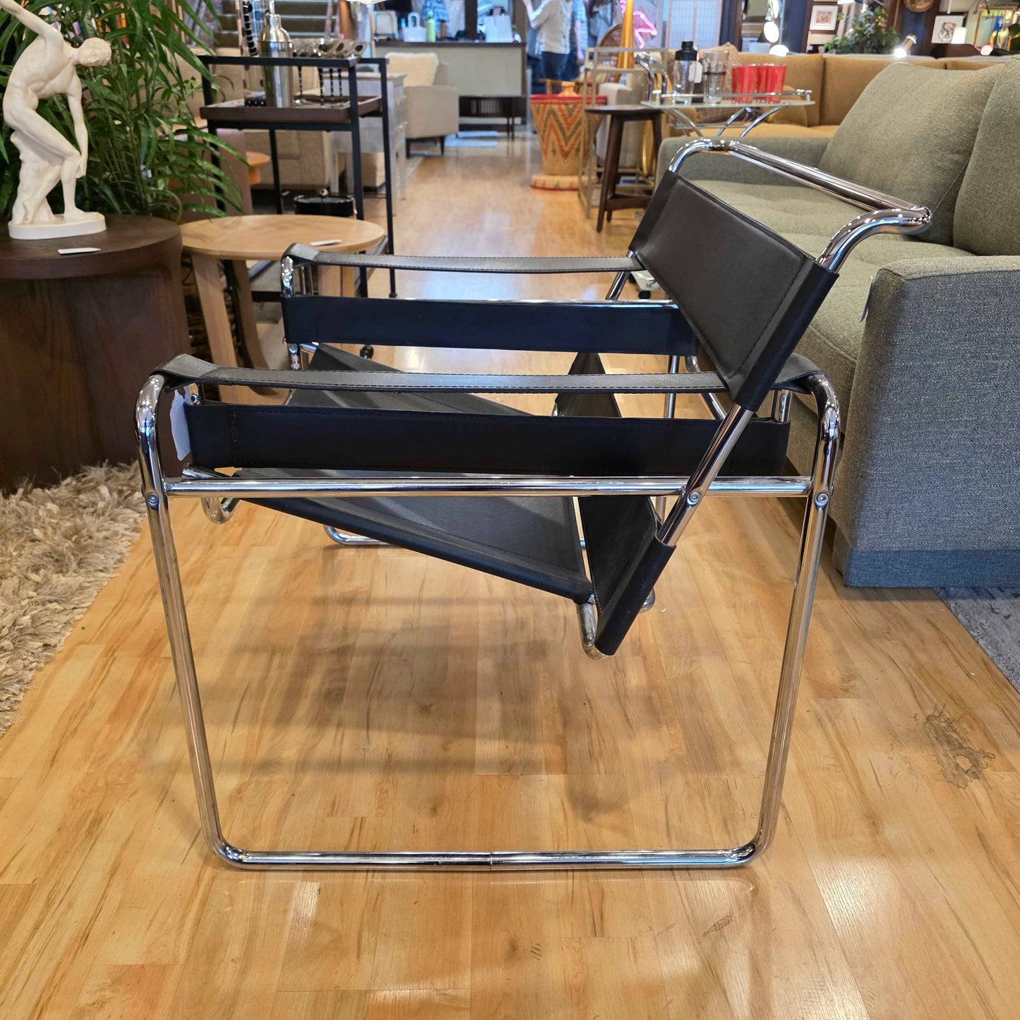 Wassily Style Black Leather and Chrome Arm Chair