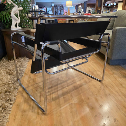 Wassily Style Black Leather and Chrome Arm Chair