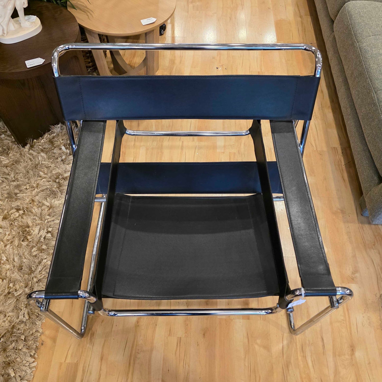 Wassily Style Black Leather and Chrome Arm Chair