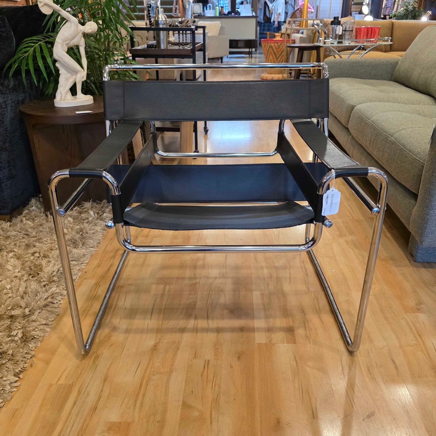 Wassily Style Black Leather and Chrome Arm Chair