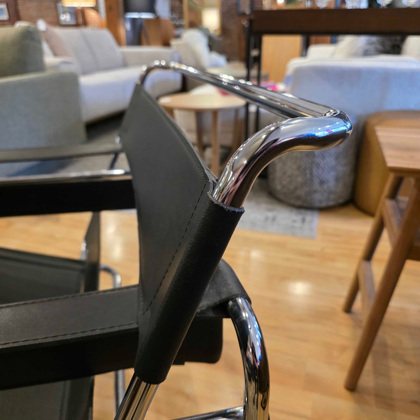 Wassily Style Black Leather and Chrome Arm Chair