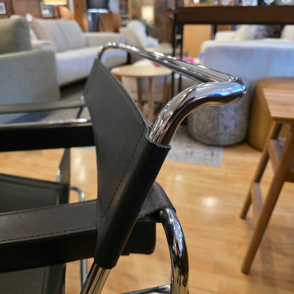 Wassily Style Black Leather and Chrome Arm Chair