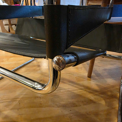 Wassily Style Black Leather and Chrome Arm Chair