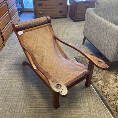 Antique Woven Rattan Plantation Chair (AS IS) U ACCENT CHAIRS