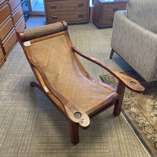 Antique Woven Rattan Plantation Chair (AS IS) U ACCENT CHAIRS