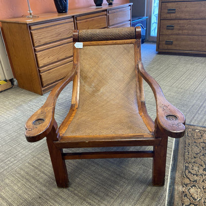 Antique Woven Rattan Plantation Chair (AS IS) U ACCENT CHAIRS