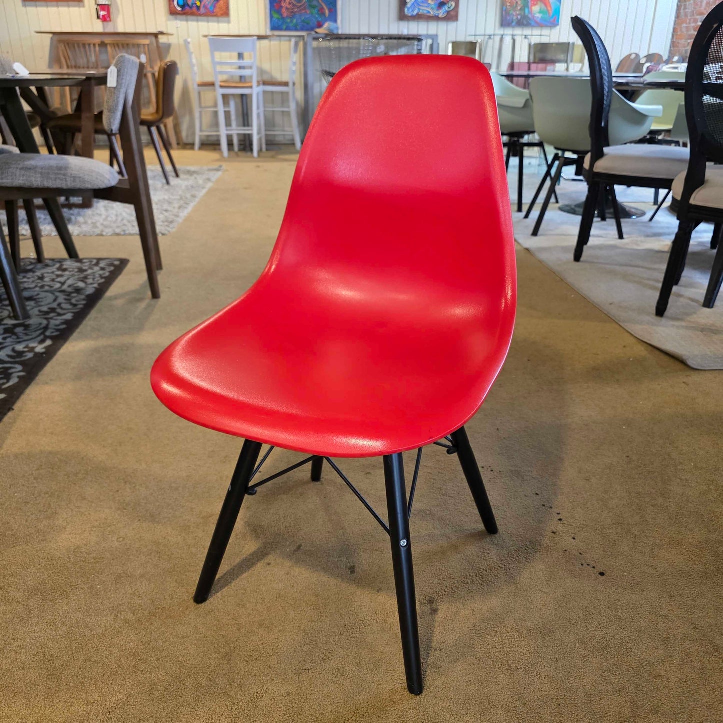Red Acrylic Shell Black Leg Dining Chair